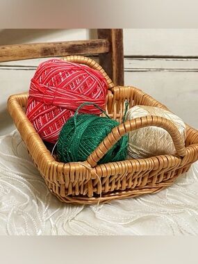 Handmade mini Basket with Red, Green & Cream crochet yarn.